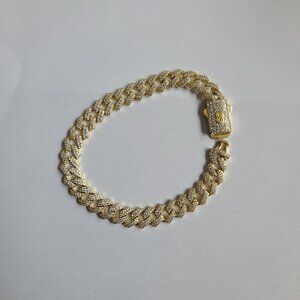 Iced Out Gold Plated Sterling Silver Cuban Link Bracelet 7.5in  VVSD Moissanite